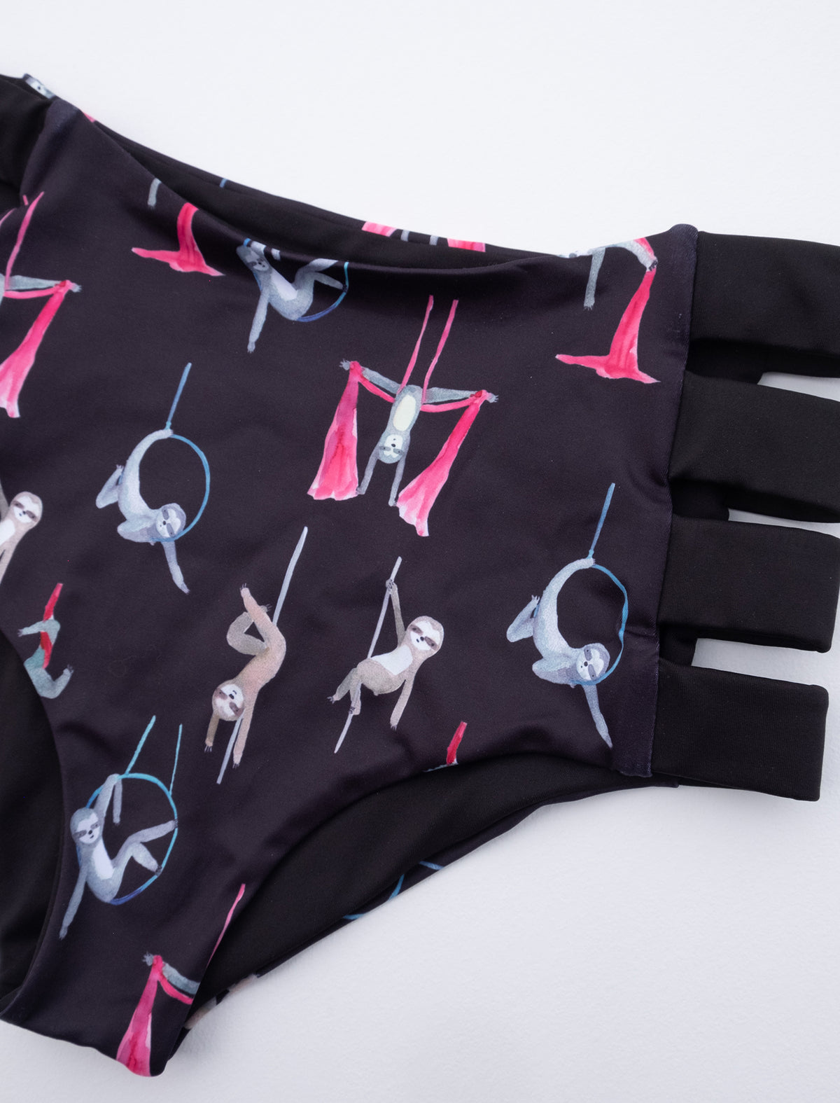 Circus Sloths Black High Waisted Strappy Side Shorts