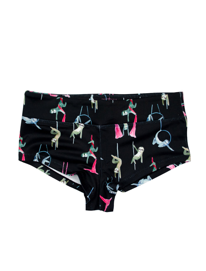 Circus Sloths Black High Waisted Shorts