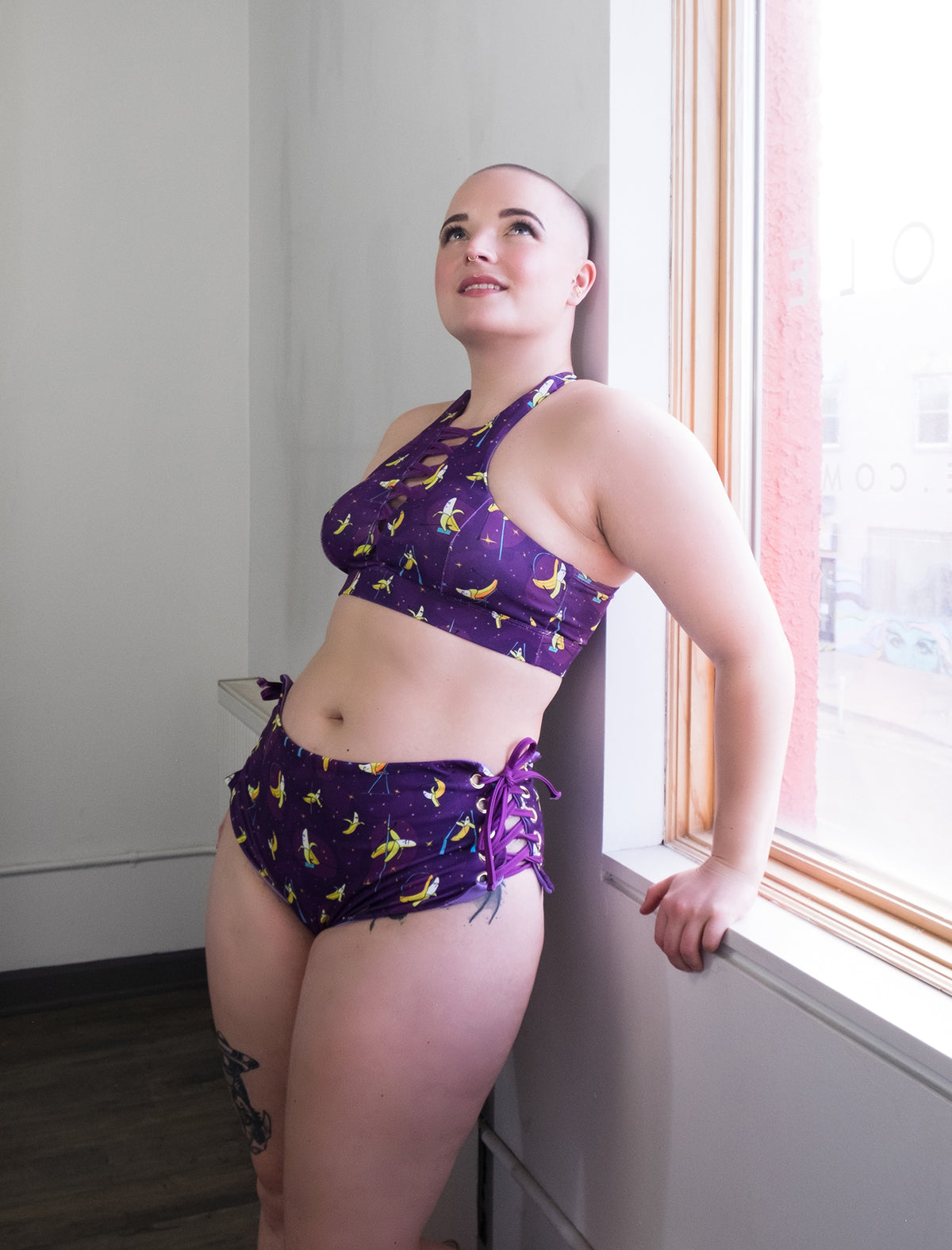 Banana Splits Purple Lace Up High Waist Shorts