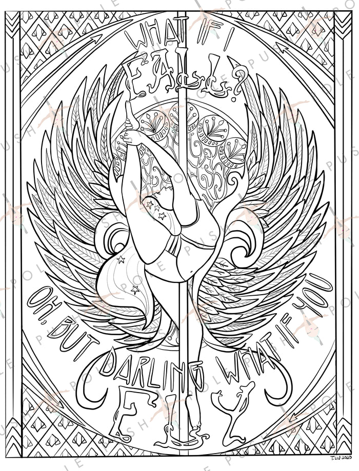 "What If You Fly" Eagle Pole Dancer Digital Coloring Page 8.5" x 11"
