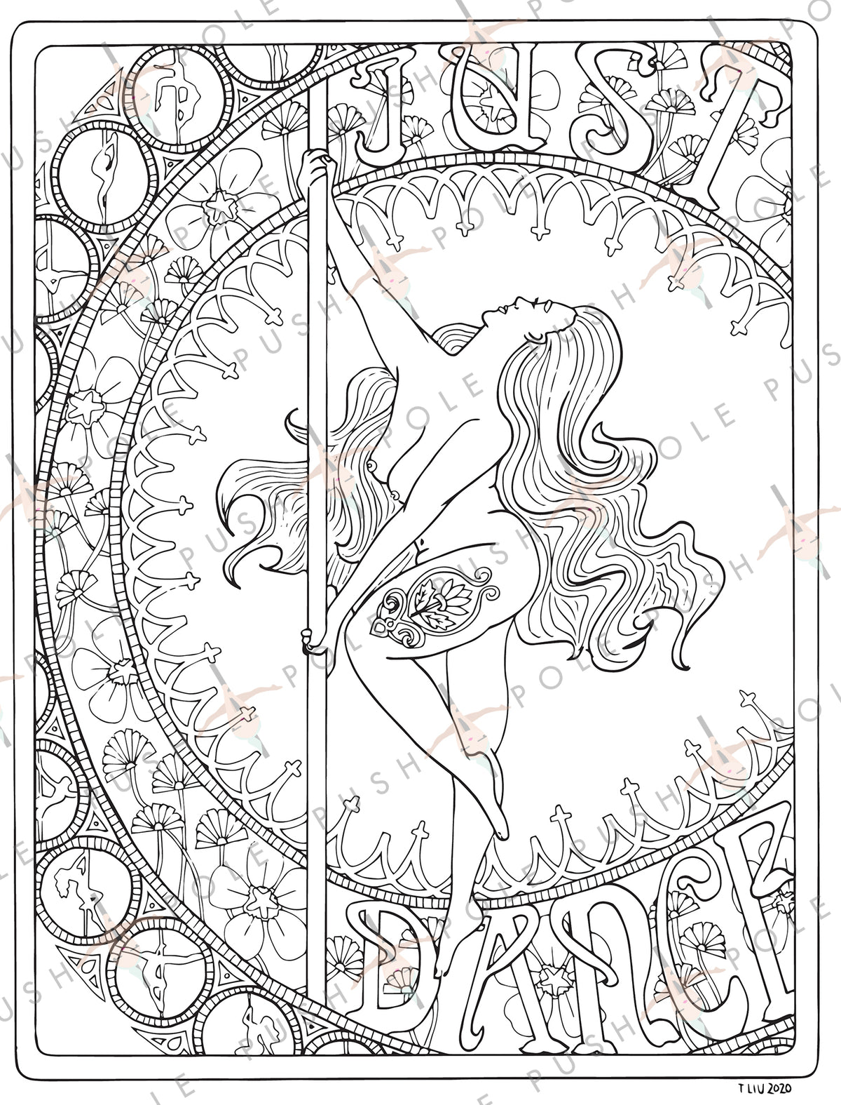 "Just Dance" Pole Dancer Digital Coloring Page 8.5" x 11"