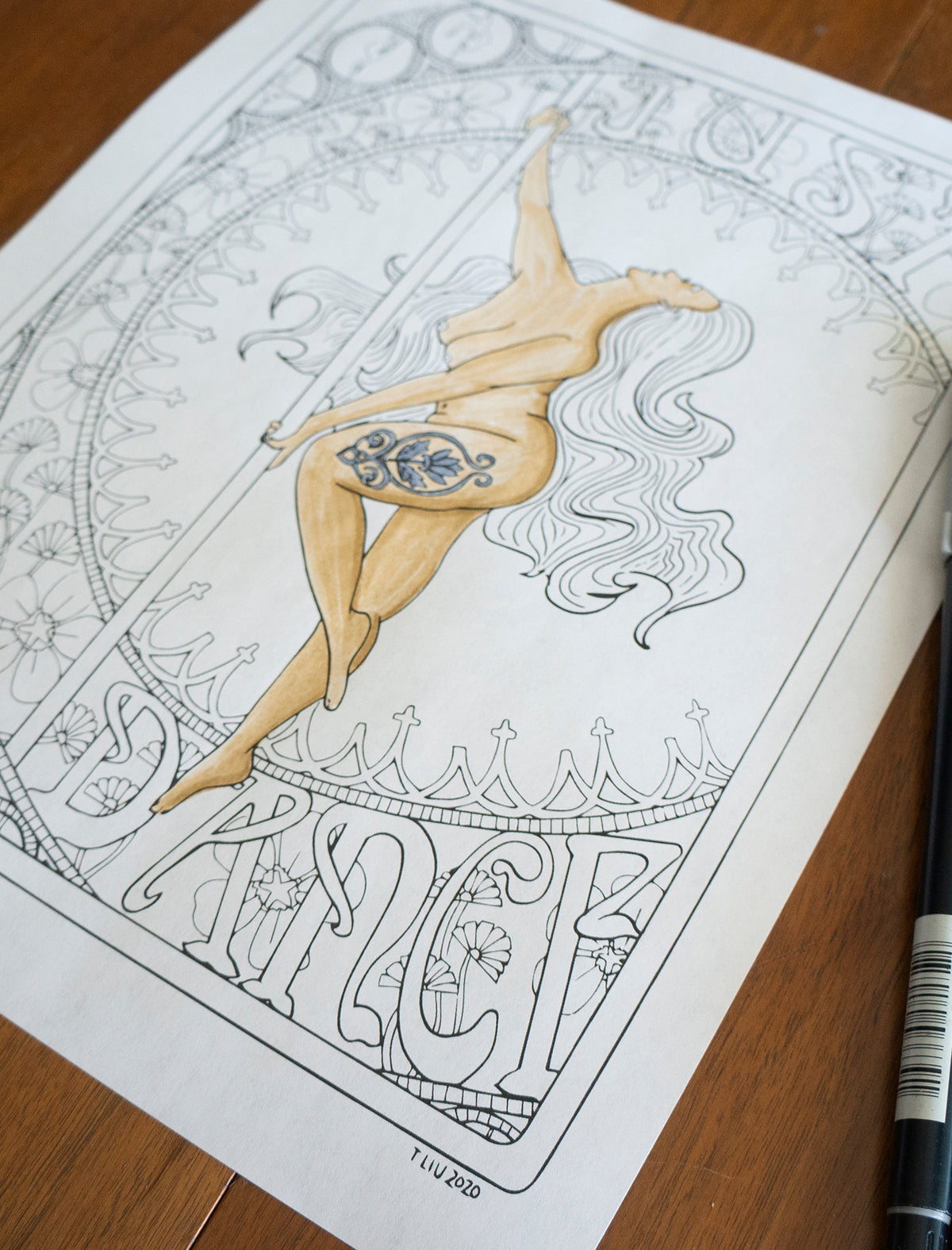 "Just Dance" Pole Dancer Digital Coloring Page 8.5" x 11"
