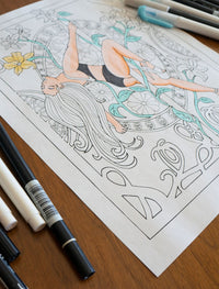 Pole Sit Floral Digital Coloring Page 8.5" x 11"