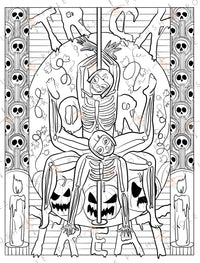 Skeletons Halloween Pole Dancer Digital Coloring Page 8.5" x 11"