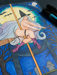 Witch Halloween Pole Dancer Digital Coloring Page 8.5" x 11"