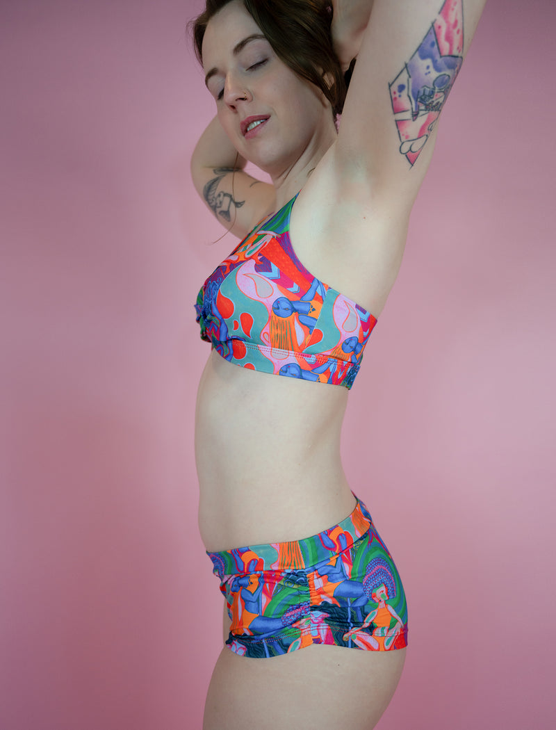 Rainbow Dancers Sunset Side Scrunch Boy Shorts