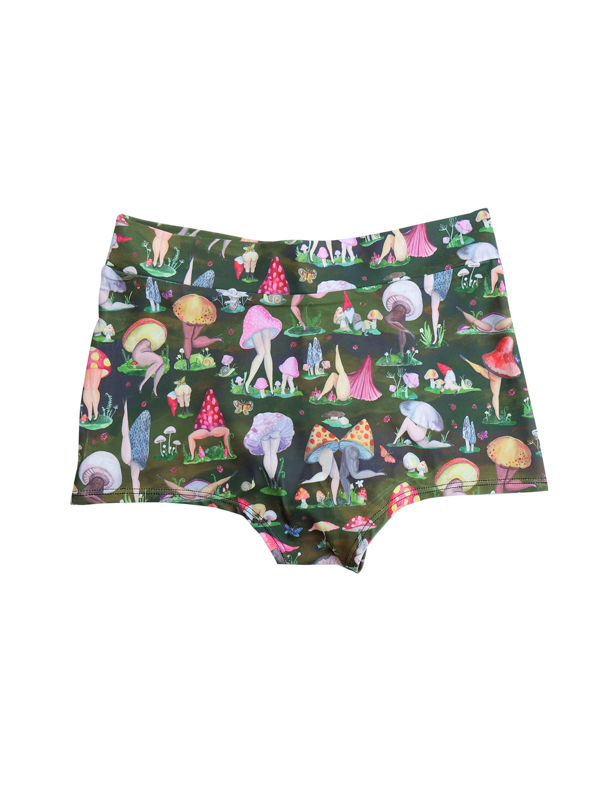 Fruiting Bodies Mushrooms Midi High Waist Cheeky Shorts