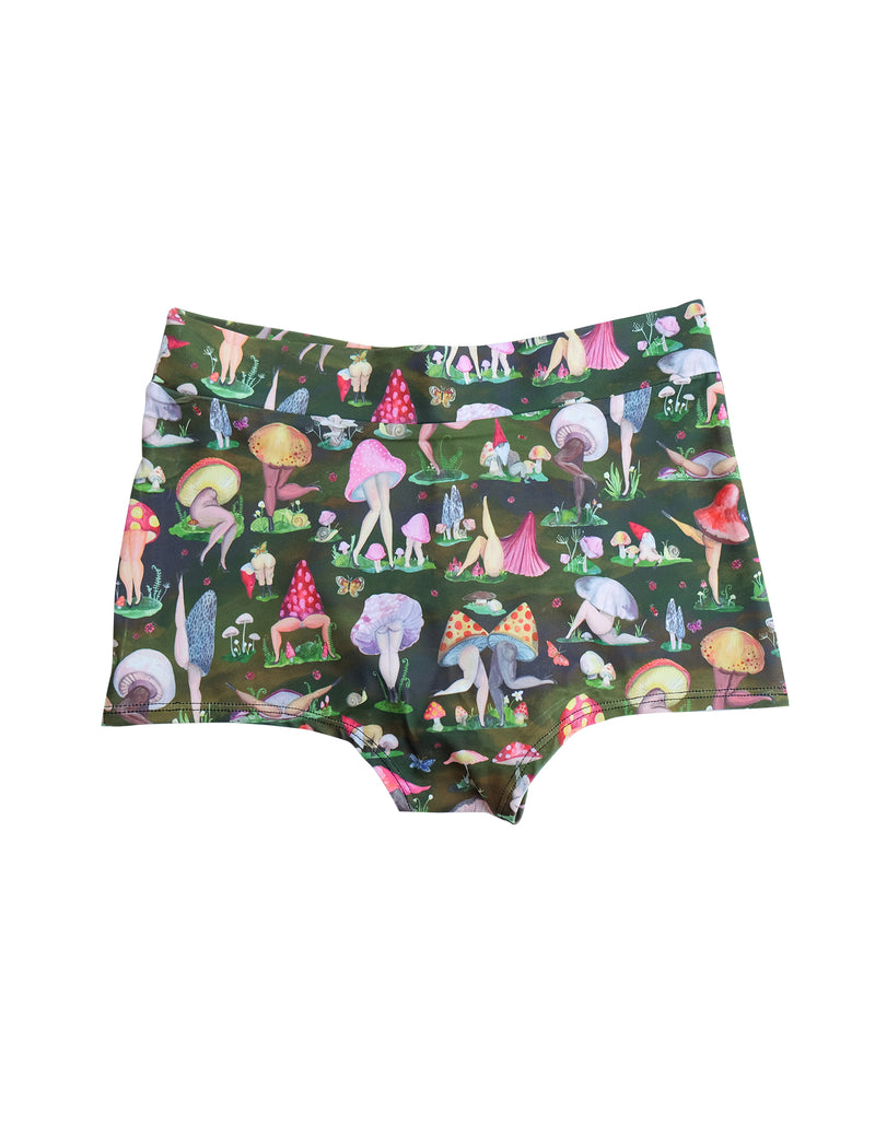 Fruiting Bodies Mushrooms Midi High Waist Cheeky Shorts