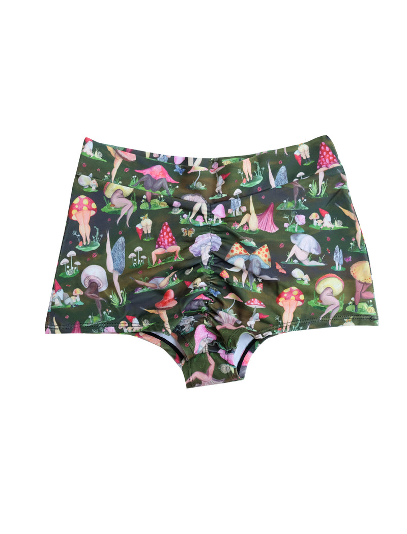 Fruiting Bodies Mushrooms Midi High Waist Cheeky Shorts