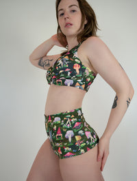 Fruiting Bodies Mushrooms Midi High Waist Cheeky Shorts