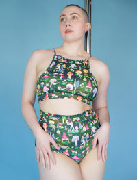 Fruiting Bodies Mushrooms Midi High Waist Cheeky Shorts