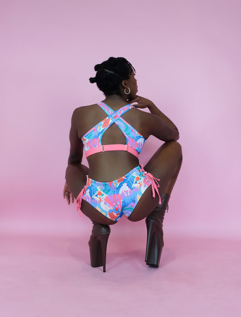 Rainbow Dancers Sunrise Low Waist Lace-Up Side Shorts
