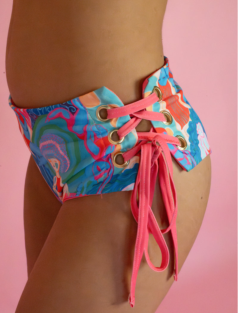 Rainbow Dancers Sunrise Low Waist Lace-Up Side Shorts