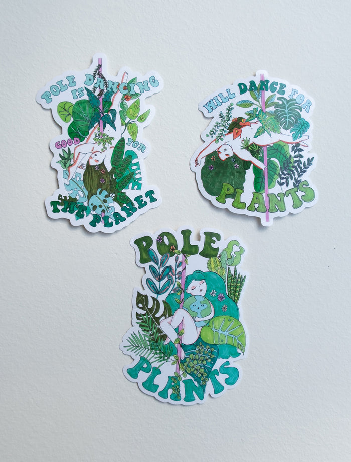 Pole & Plants Stickers Set of 3