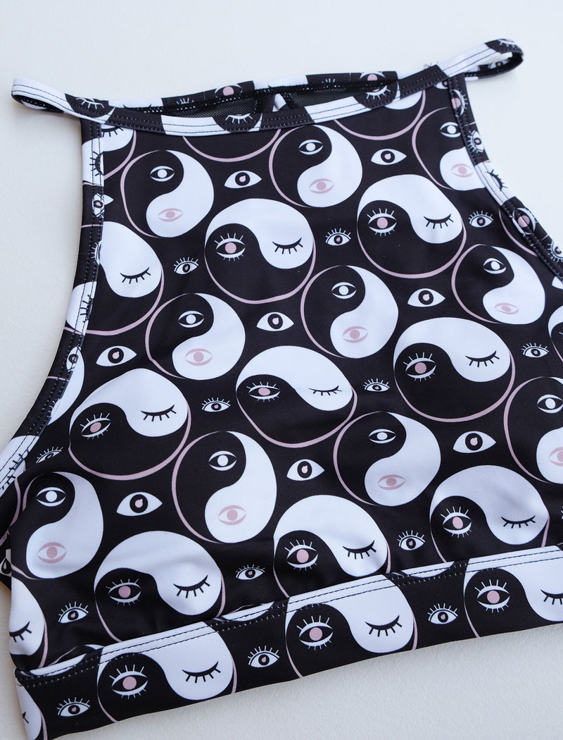Yin Yang Eyes Midnight High Neck Halter Bra
