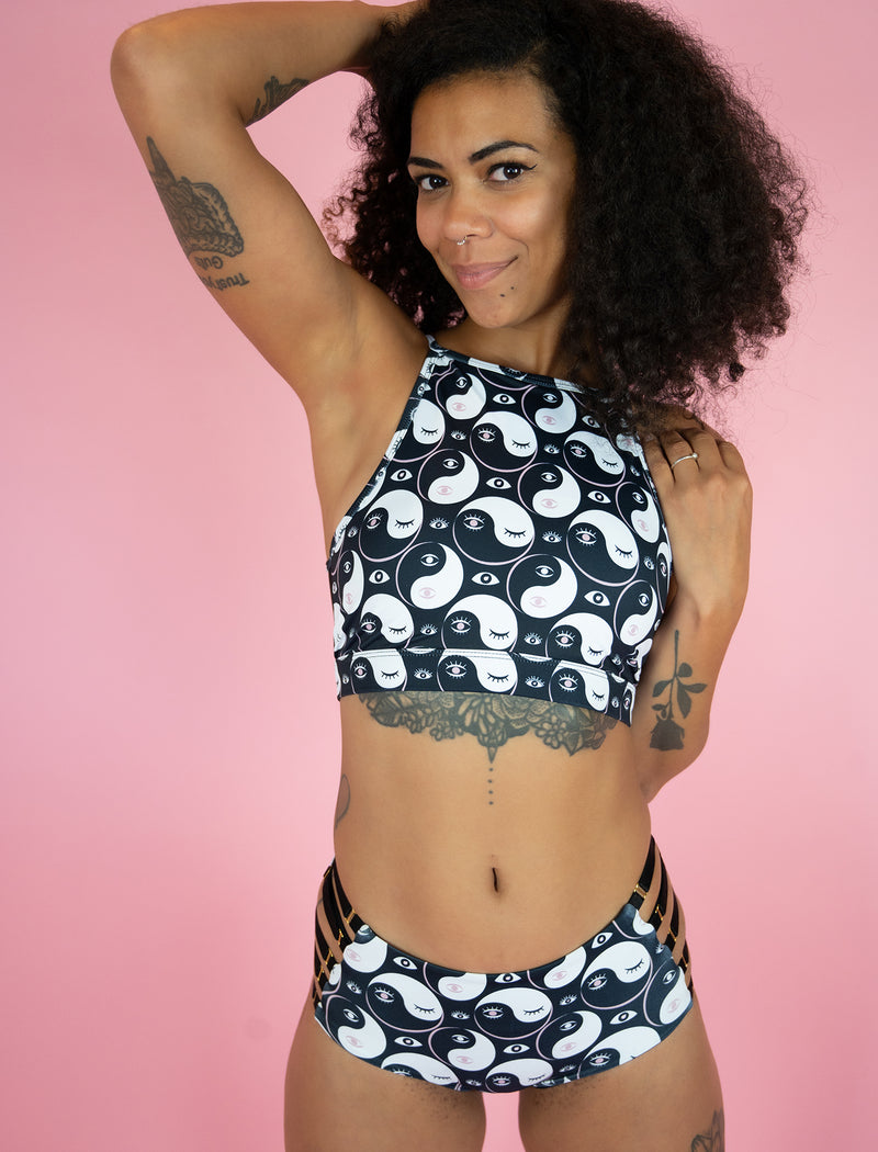 Yin Yang Eyes Midnight High Neck Halter Bra