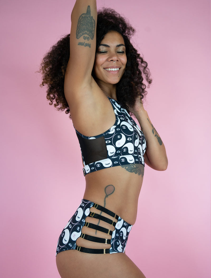 Yin Yang Eyes Midnight High Neck Halter Bra