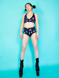 Circus Sloths Black High Waisted Strappy Side Shorts