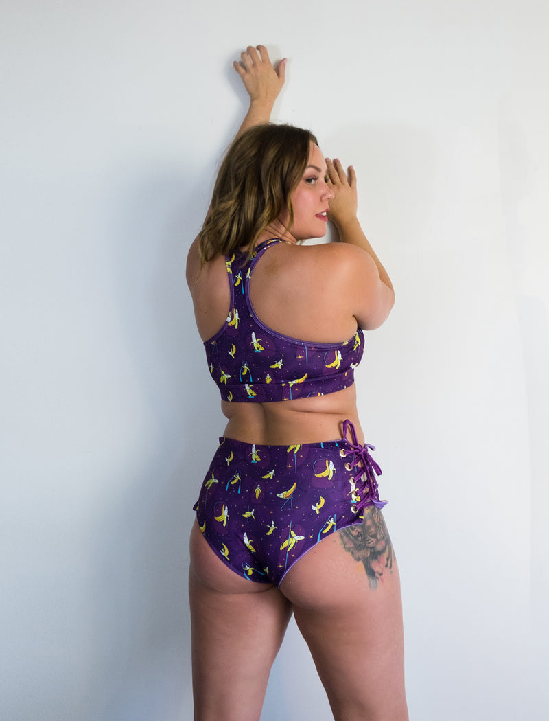 Banana Splits Purple Lace Up High Waist Shorts