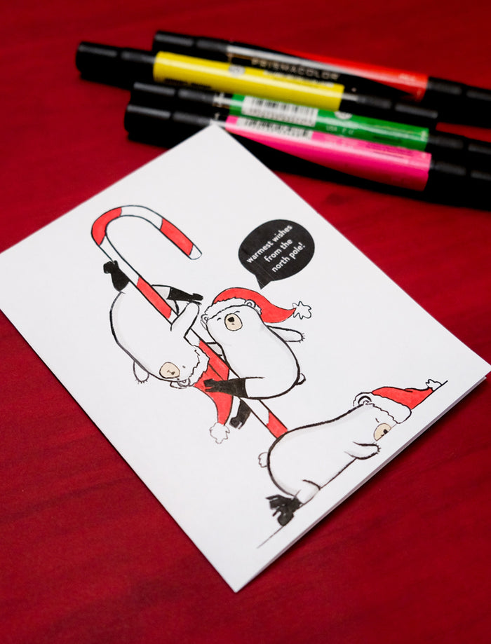 Polar Bears Pole Dancing Coloring Holiday Christmas Card