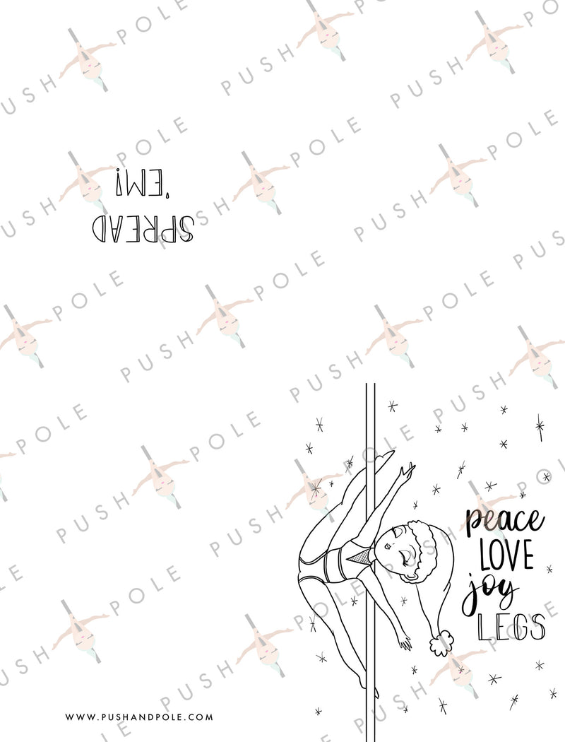 "Peace, Love, Joy, Legs" Spatchcock Pole Dancing Coloring Holiday Christmas Card