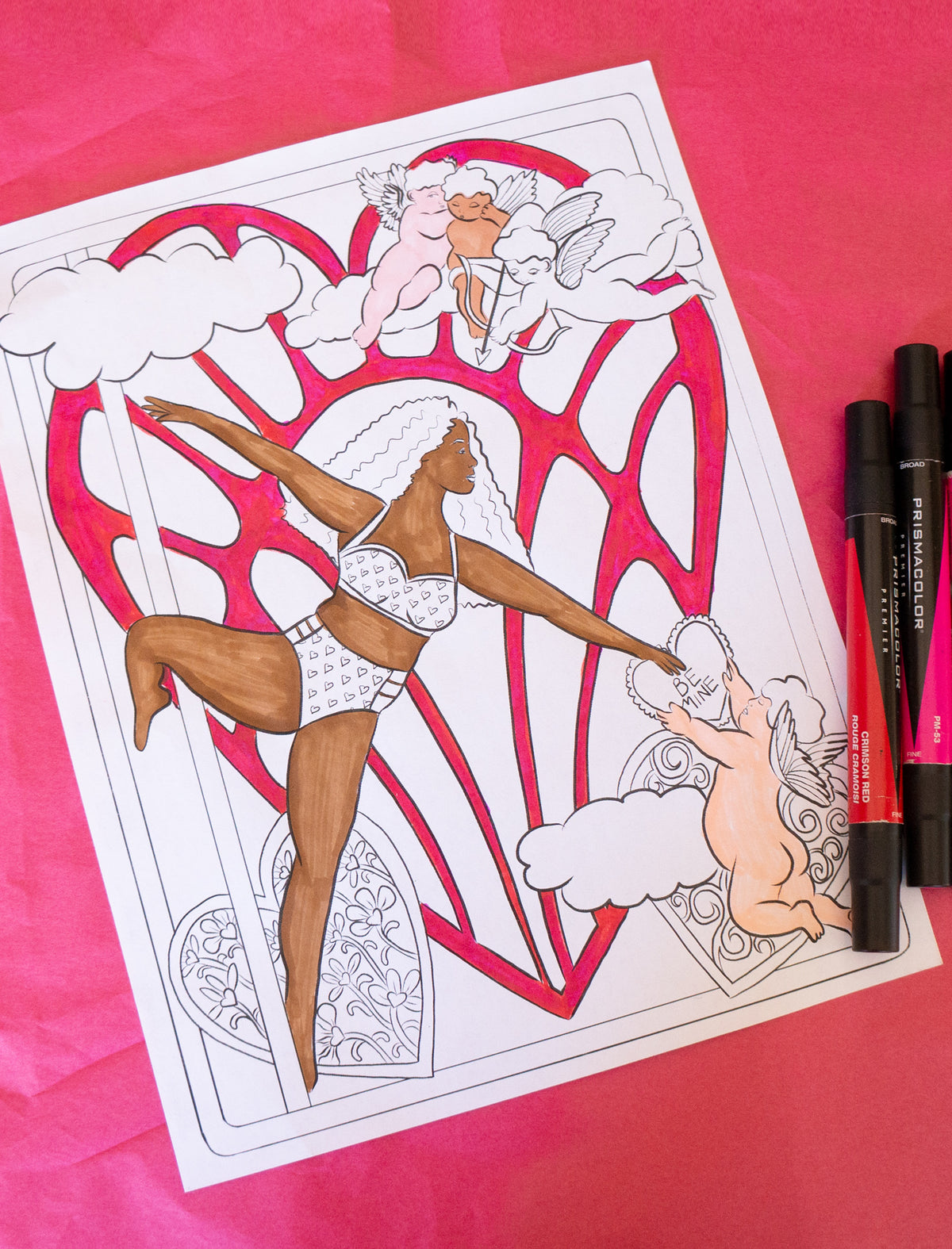 Cupid Valentines Pole Dancer Digital Coloring Page 8.5" x 11"