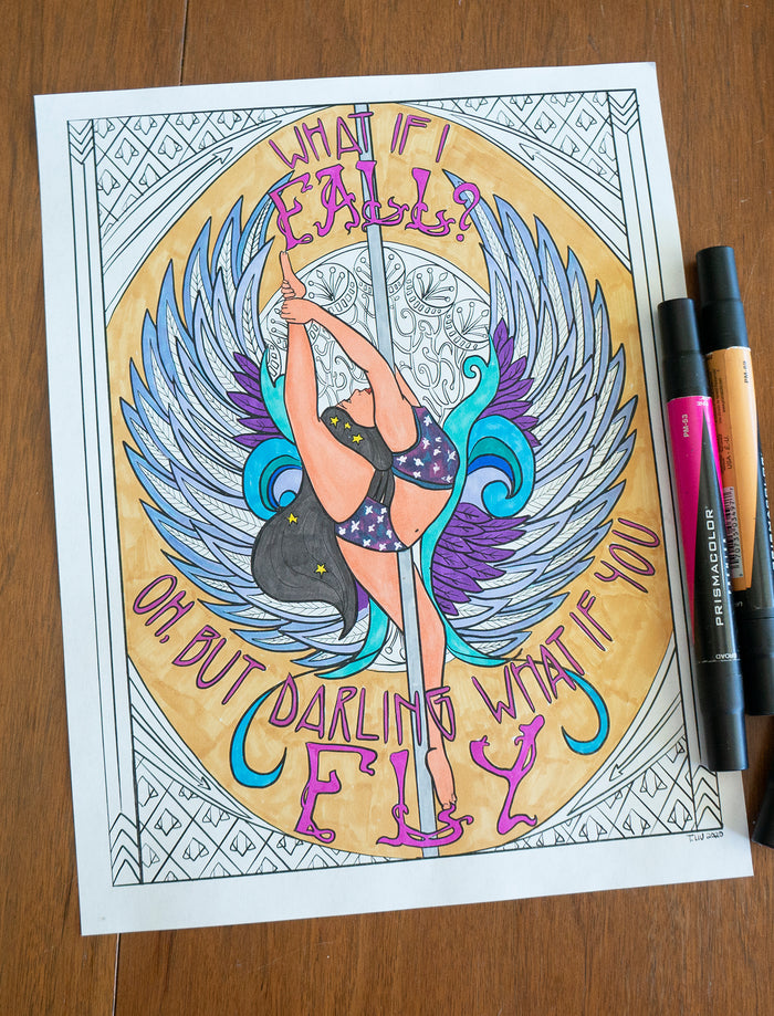 "What If You Fly" Eagle Pole Dancer Digital Coloring Page 8.5" x 11"