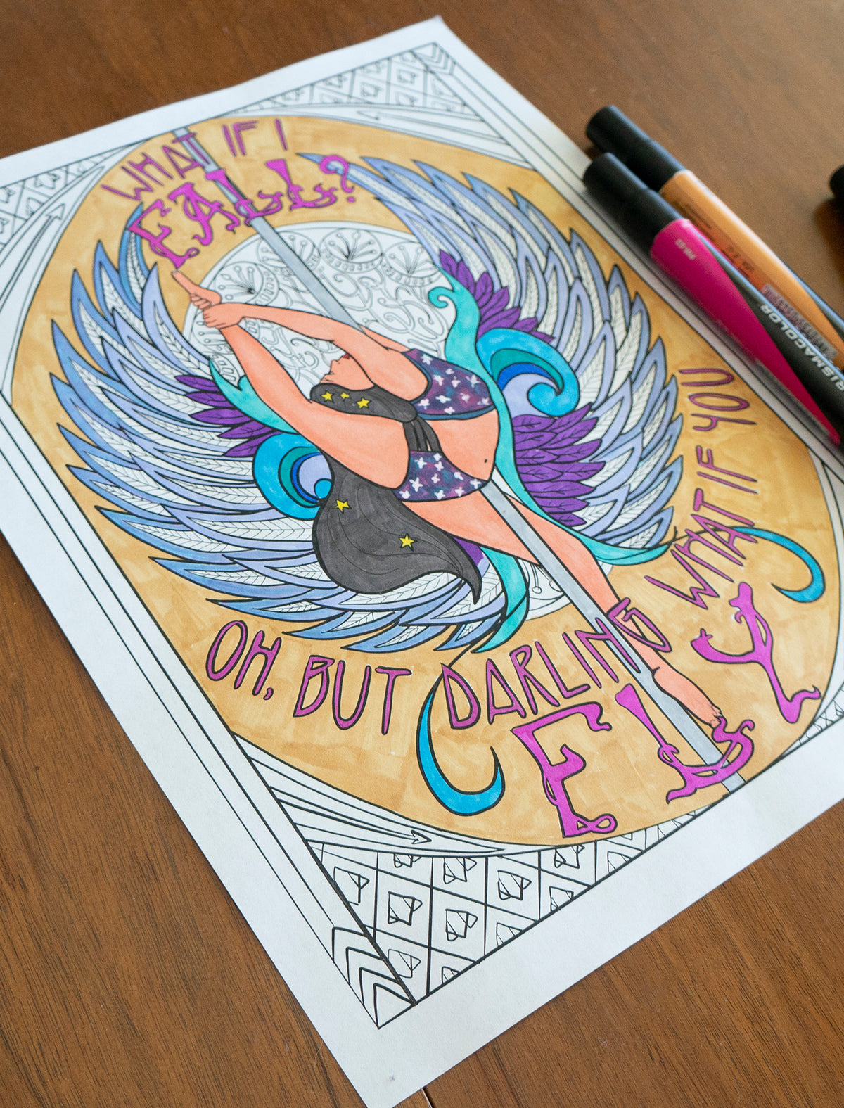 "What If You Fly" Eagle Pole Dancer Digital Coloring Page 8.5" x 11"