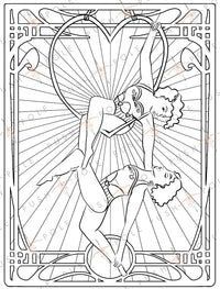 Doubles Hoop Lyra Circus Valentines Aerialist Digital Coloring Page 8.5" x 11"