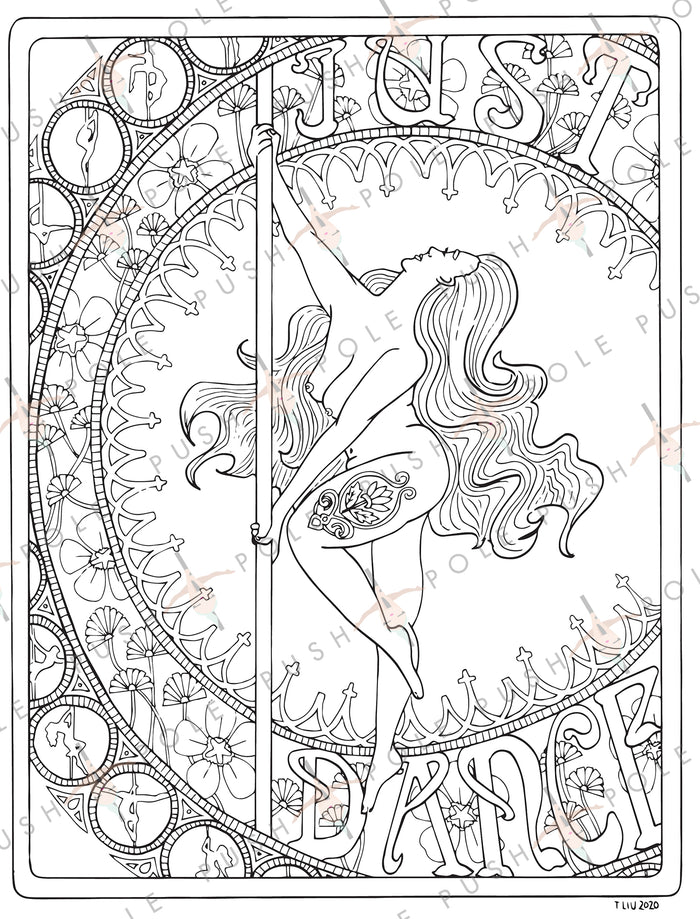 "Just Dance" Pole Dancer Digital Coloring Page 8.5" x 11"