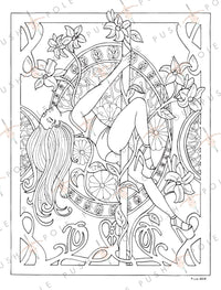 Pole Sit Floral Digital Coloring Page 8.5" x 11"