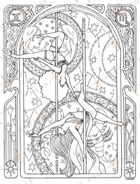 Scorpio & Gemini Pole Dance Digital Coloring Page 8.5" x 11"