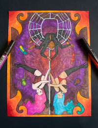 Spider Halloween Pole Dancer Digital Coloring Page 8.5" x 11"