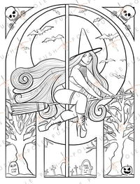 Witch Halloween Pole Dancer Digital Coloring Page 8.5" x 11"