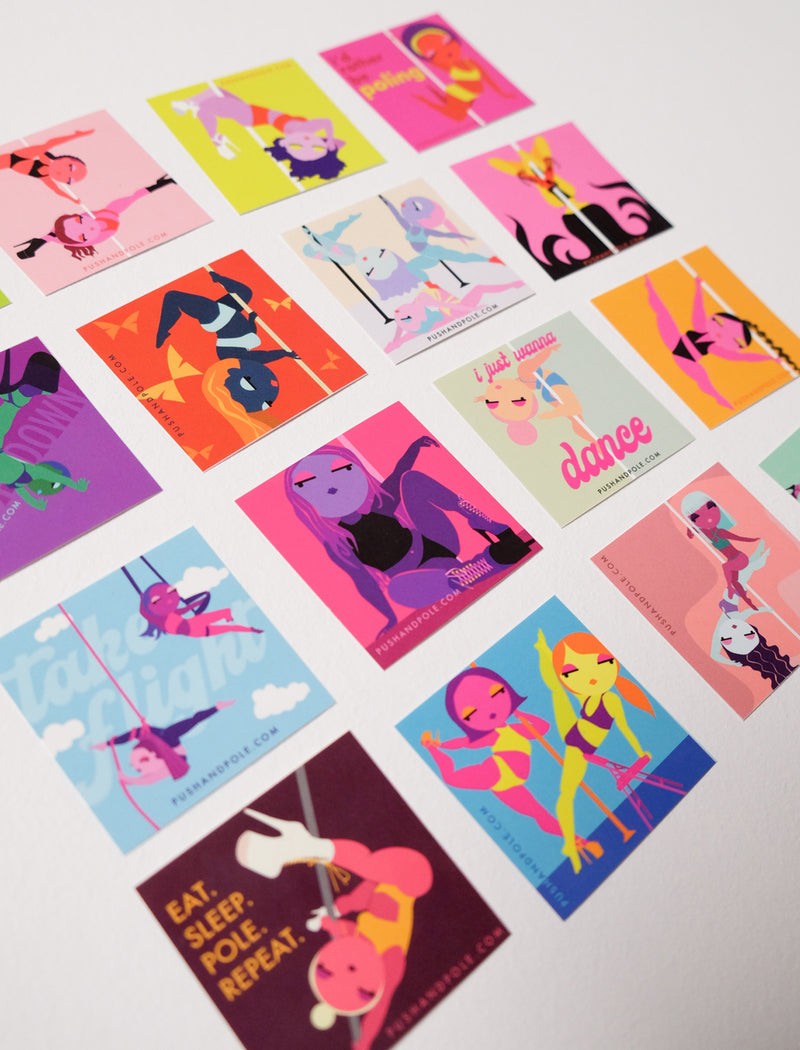 Pole & Aerial Illustrated Stickers Set of 16